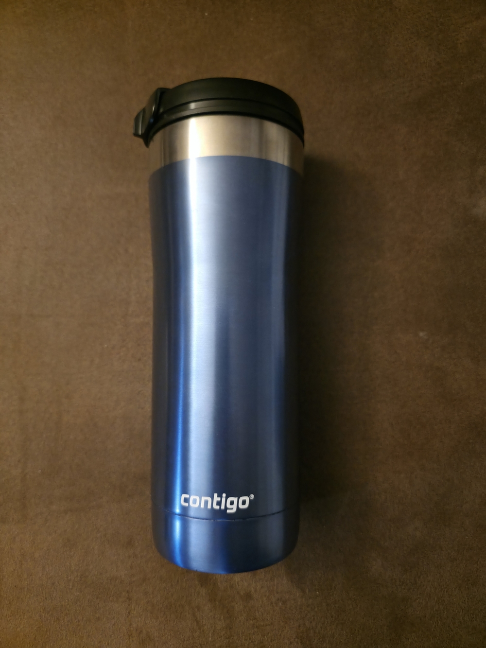Contigo Metallic Blue Travel Tumbler with Black Lid And Straw